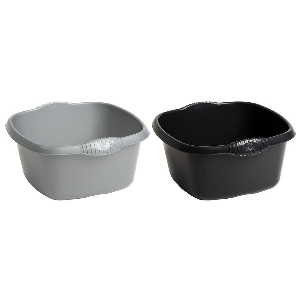 9L Litre Capacity, 32cm Square Washing Up Bowl High Grade Plastic Multiuse Washtub Sturdy Easy to Clean Kitchen Sink, Basin Mixing Bowl Organiser Household 32 X 32 X 15cm (Silver and Midnight Greyish)