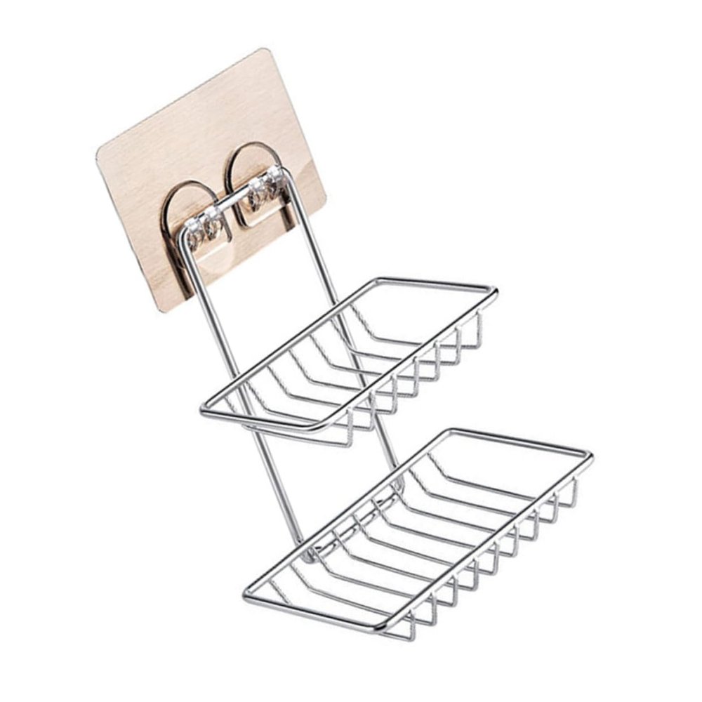 Zerodeko Space-saving Double Layer Soap Rack Stainless Steel No Drilling Wall Mount Soap Dishes