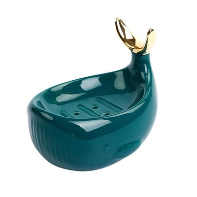 Zerodeko Nordic Ceramic Whale Soap Box Drain Soap Storage No Perforating Dish Holder Small Dish for Bathroom