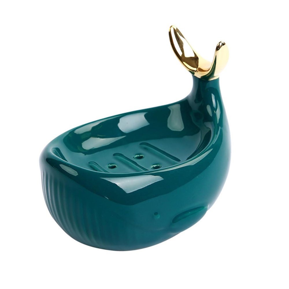 Zerodeko Nordic Ceramic Whale Soap Box Drain Soap Storage No Perforating Dish Holder Small Dish for Bathroom