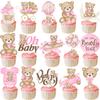 CANDY CHEF We Can Bearly Cupcake Toppers Bear Cupcake Toppers 48Pcs Teddy Bear Baby Shower Cake Toppers Pink Bear Theme Gender Revel Party Decorations for Bear Birthday Party Supplies view 2