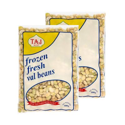 Taj Val Beans, Fresh and Frozen Butter Beans, Great Source of Natural Protein and Minerals, Perfect for curries and stews, 500grams (Pack of 2)