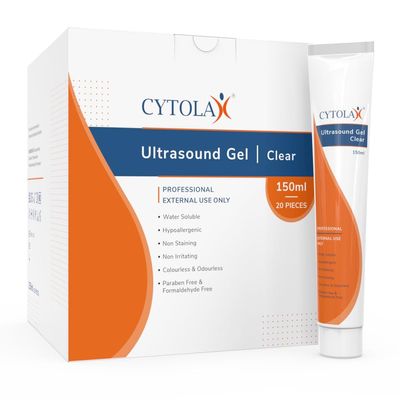 20pk 150ml Cytolax Ultrasound Gel Tube, Non-Sterile, Thick Clear | Conductive High Viscosity Clear Transmission Gel | Doppler Machine | Hypoallergenic Non Irritating Non Staining, UKCA CE Certified