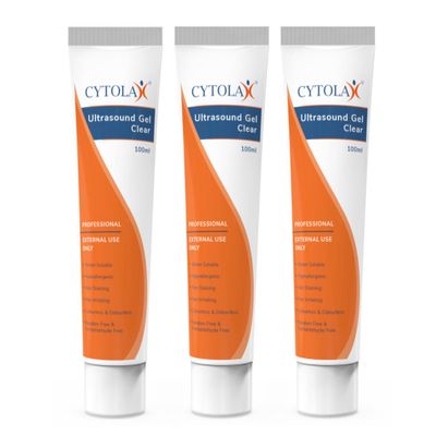 3pk 100ml Cytolax Ultrasound Gel Tube, Non-Sterile, Thick Clear | Conductive High Viscosity Clear Transmission Gel | Doppler Machine | Hypoallergenic Non Irritating Non Staining, UKCA CE Certified