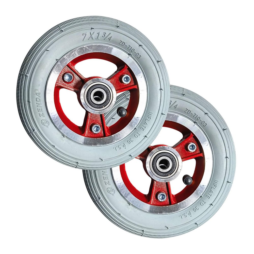 1 Pair 7x1 Electric Wheelchair Wheels Assembly, Pneumatic Rubber Replacement Wheelchair Rear Wheels, Aluminum Alloy Hub with Bearing (Color : Red, Size : 7x1 A)