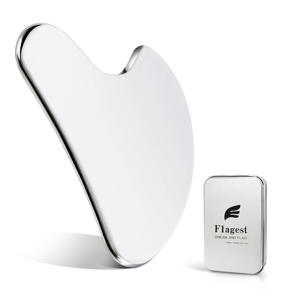 Flagest Stainless Steel Gua Sha Facial Tools - Face Massage Tools - Smooth Durable Metal Guasha Tool for Face Body Reduce Puffiness - Massage Scraper Heart Shape Gift (Silver)
