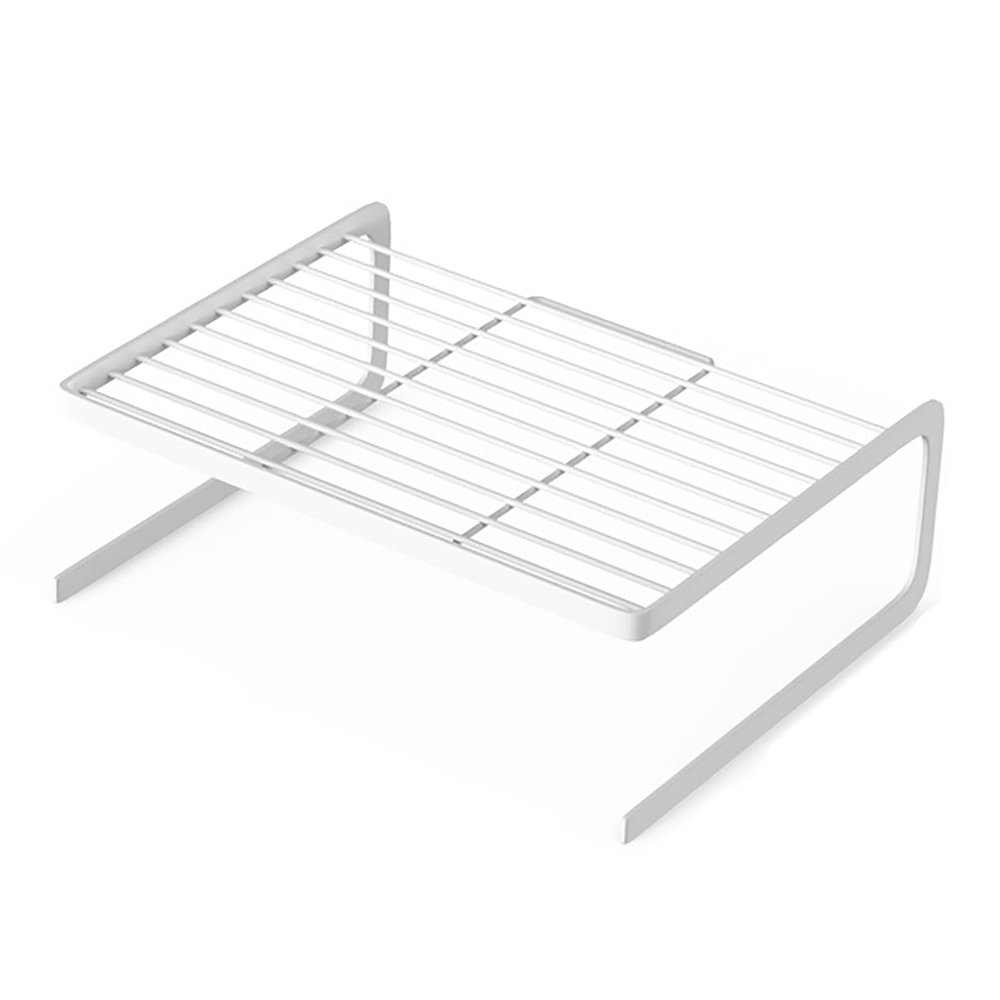 Kitchen Cabinet Organizer, Pantry Shelves Stackable Kitchen Counter Shelf Organizer White Metal Kitchen Storage Shelves for Plates Bowls(L)