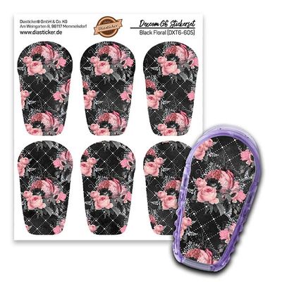 Dexcom G6 Sensor Stickers, Set of 6, Black Floral, Stickers for Sensors Diasticker