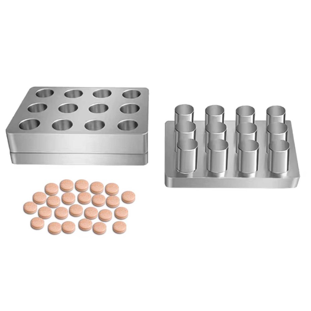 Rainorning 4/9/12/16/25 Holes 6/8/10/12mm Household Manual Pill Tablet Molding Mould, Aluminum Alloy Medicine Powder Tablet Press Making Tool (10mm, 12 Holes)