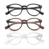 OuShiun Reading Glasses Blue Light Blocking, Spring Hinges Round Readers Glasses for Men Women Lightweight Frame/Anti Glare/Anti Eyestrain/UV protection (Black/Brown/Clear,3.0) view 2