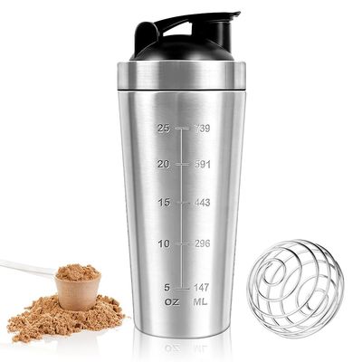 BFXMV Protein Shaker Bottle 750ml, Stainless Steel Protein Shaker Cup, Gym Shaker Bottle, Protein Mixer Shaker Supplement Bottle with Mixball, Leak Proof Metal Sports Water Bottle for Men&Women