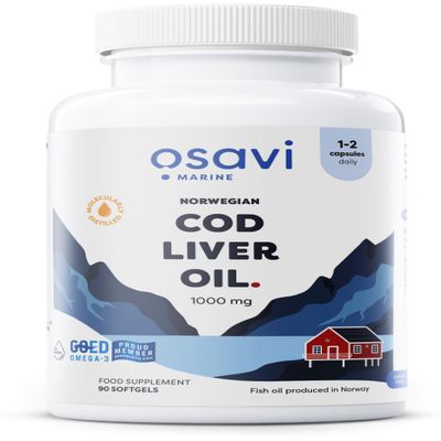 Osavi Norwegian Cod Liver Oil 1000 mg  90 Softgels | Lemon Flavor | DHA & EPA for Heart, Brain & Vision Health | Supports Immune Function | Sourced from Wild Atlantic Cod