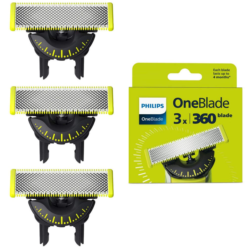 Philips OneBlade Original 360 Blade Heads, Compatible with all OneBlade and Pro Electric Shaver & Trimmers, Original from Philips, 3x One Blade, 12-Month Supply (QP430/60)
