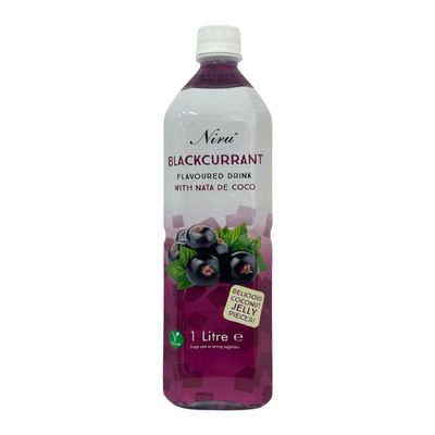 Niru's Blackcurrant Flavoured drink with Nata De coco, Gluten free, Vegan, Delicious coconut Jelly Pieces, No Added Preservatives and Colours, Energy Booster Drink, Vietnam Origin, 1Litre