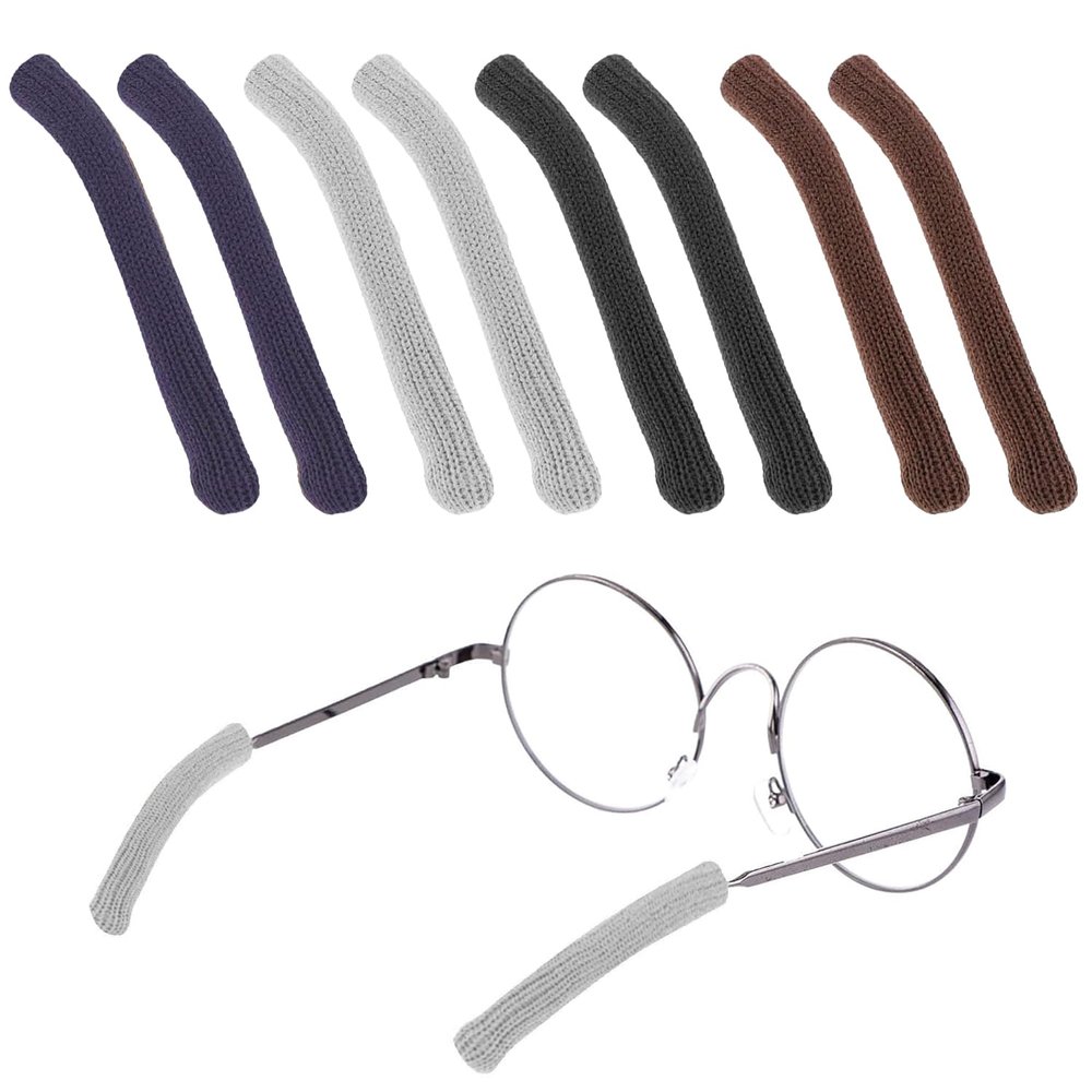 8 Pcs Eyeglass Ear Cushions, Soft Knitted Glasses Ear Cushions Anti Slip Glasses Arm Covers Cotton Eyeglass Temple Tips Behind The Ear Glasses Arm Sleeve for Glasses Sunglasses (4 Colors)