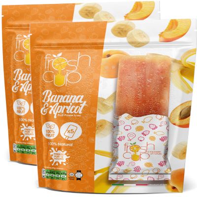 Fresh Cup 100% Pure Fruit Puree Ices Banana & Apricot Flavour 5 x 50g (Pack of 2) | No Added Preservatives, Colouring or Water | Gluten Free, Dairy Free | 100% Natural, Kosher