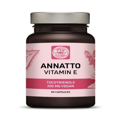 Annatto Tocotrienols Vegan Kala Health Vitamin E Supplements, Tocopherol Free, Eannatto Capsules Without PAH's and contaminants - Improved from Deltagold - 200mg - Non-GMO & Antioxidant (60)