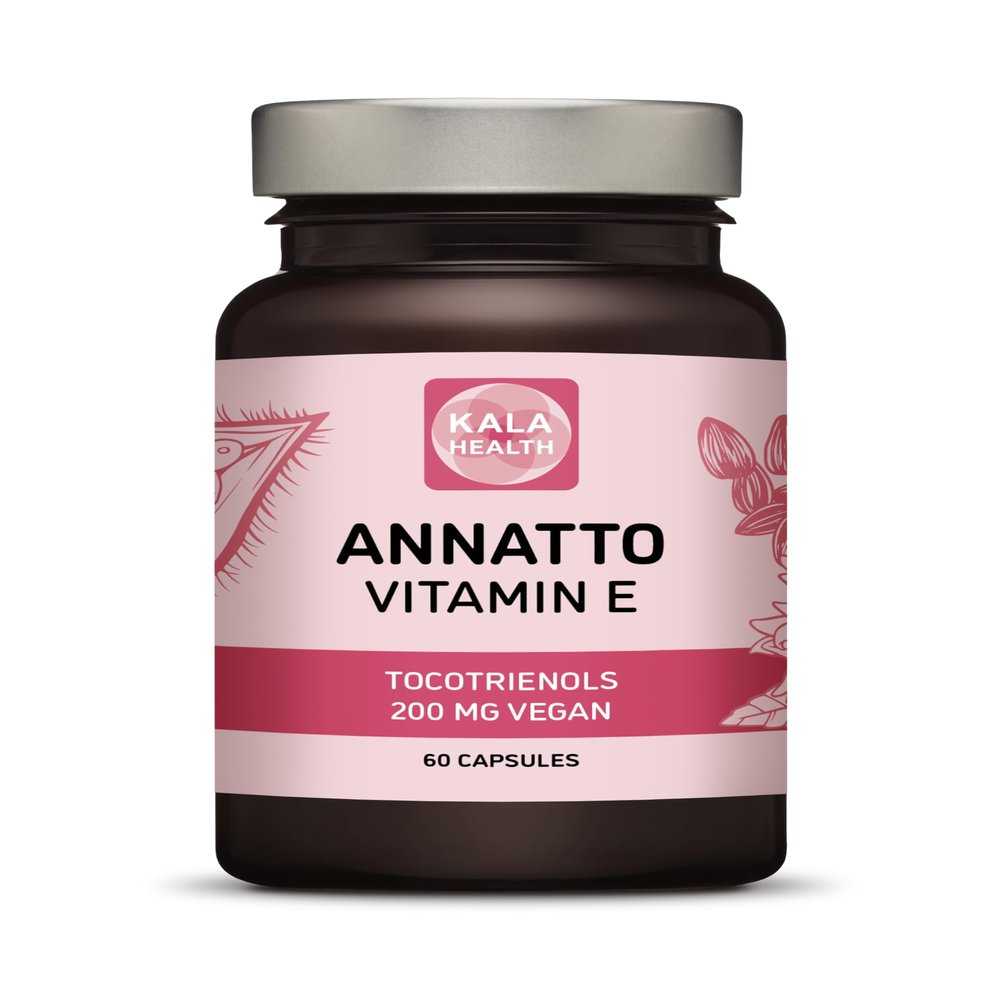 Annatto Tocotrienols Vegan Kala Health Vitamin E Supplements, Tocopherol Free, Eannatto Capsules Without PAH's and contaminants - Improved from Deltagold - 200mg - Non-GMO & Antioxidant (60)