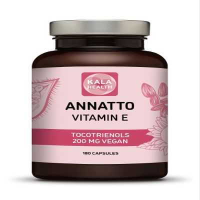 Annatto Tocotrienols Vegan Kala Health Vitamin E Supplements, Tocopherol Free, Eannatto Capsules Without PAH's and contaminants - Improved from Deltagold - 200mg - Non-GMO & Antioxidant (180)