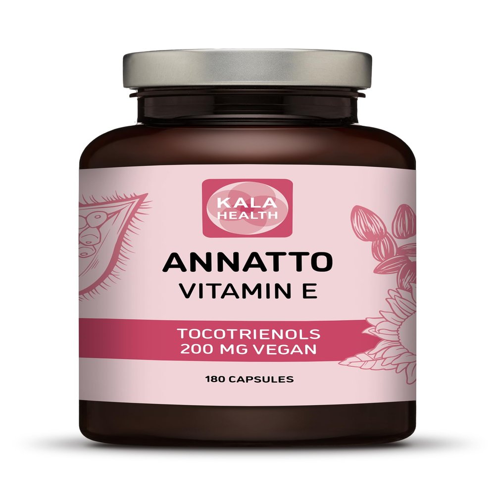 Annatto Tocotrienols Vegan Kala Health Vitamin E Supplements, Tocopherol Free, Eannatto Capsules Without PAH's and contaminants - Improved from Deltagold - 200mg - Non-GMO & Antioxidant (180)