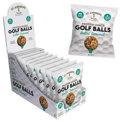 St. Andrews Bakery Golf Balls  Salted Caramel  10 Pack  Protein Snacks  Gluten Free  High Fibre  Golf Snacks  10 x 45g