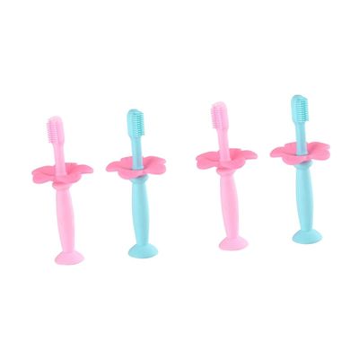 PartyKindom 4pcs Manual Toothbrush for Toddlers Boys and Girls Silicone Oral Cleaner Safe Chewing Easy to Stand