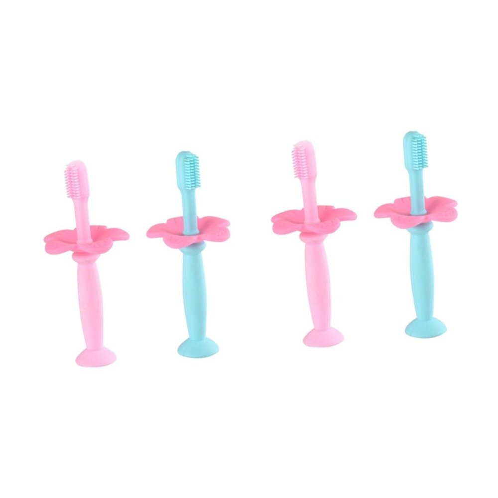 PartyKindom 4pcs Manual Toothbrush for Toddlers Boys and Girls Silicone Oral Cleaner Safe Chewing Easy to Stand