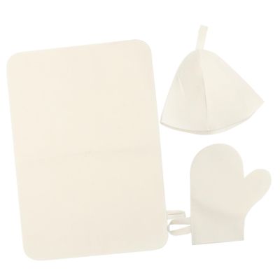 Sosoport Sauna Felt Cap Set Gloves and Mat for Steam Spa Includes Sauna Protective Cap and for Home Spa Use