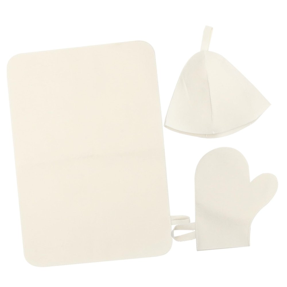 Sosoport Sauna Felt Cap Set Gloves and Mat for Steam Spa Includes Sauna Protective Cap and for Home Spa Use