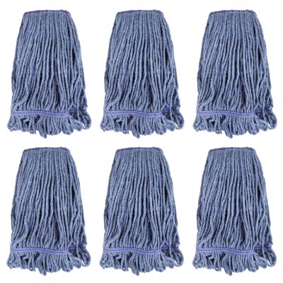 BeiLan Blue Cotton Floor Mop Heads, 6 Pack Replacement for Rubbermaid Commercial Products Wet Mop