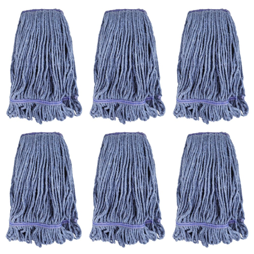 BeiLan Blue Cotton Floor Mop Heads, 6 Pack Replacement for Rubbermaid Commercial Products Wet Mop