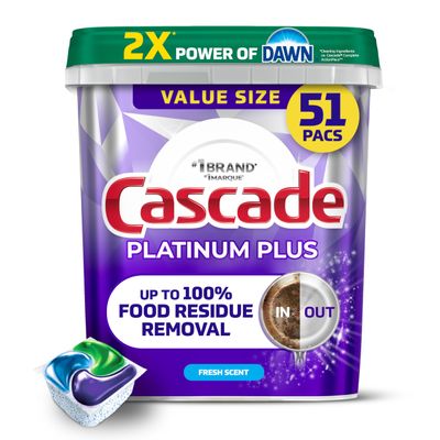 Cascade Platinum Plus Action Pacs Dishwasher Detergent - Fresh Scent, 51 Pack