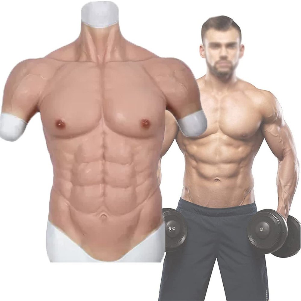 CYMYYDS Silicone Fake Chest Muscles, Realistic Silicone Muscle Chest Bodysuit Simulation Muscles, Fake Male Muscle Suit for Cosplay Halloween, Crossdresser,Naturalcolor