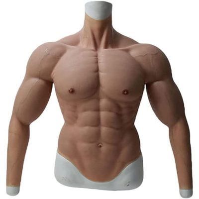 CYMYYDS Silicone Muscle Chest Bodysuit with Arms, Realistic Male Chest Half Body Suit Abdominal Muscle Simulation Skin Silicone Soft Shaper, Halloween Crossdresser Props,Regular-Naturalcolor