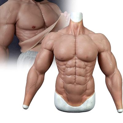 CYMYYDS Men Sleeve Silicone Muscle Suit Realistic Long Simulation Muscle Fake Chest Bodysuit Costume Shaper for Cosplay Halloween Props Masquerade, Realistic Simulation Muscles,Upgrade-Naturalcolor