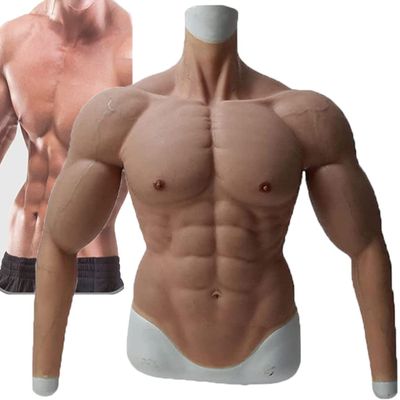 CYMYYDS Realistic Silicone Muscle Chest Bodysuit, Mens Invisible High Elasticity Silicone Shaper Undershirt False Pectoral Muscle Abdominal Muscles for Cosplay,A-NatureColor