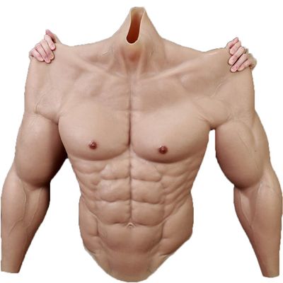 CYMYYDS Realistic Silicone Muscle Chest Bodysuit with Arms Chest, Male Chest Vest Simulation Skin Artificial Fake Muscle Belly, Cosplay Whimsy Woman Dressed As Man Halloween Props,Caucasian