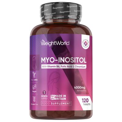 Inositol Tablets | 4000mg Myo-Inositol Supplements | 120 Tablets | with 1.5mg Vitamin B6, 200g Vitamin B9 as Folic Acid & 100g Chromium | 120 Vegan Tablets | Made in Britain | Non-GMO & Gluten Free