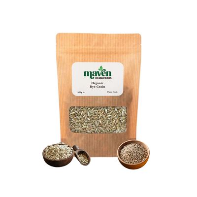 Maven Wholefoods Organic Rye Grain 500g | GMO Free | Vegan | High Fibre | Certified Organic | No Additives or Preservatives | Nutritious and Flavourful | Ideal for Baking, and Cooking (500g)