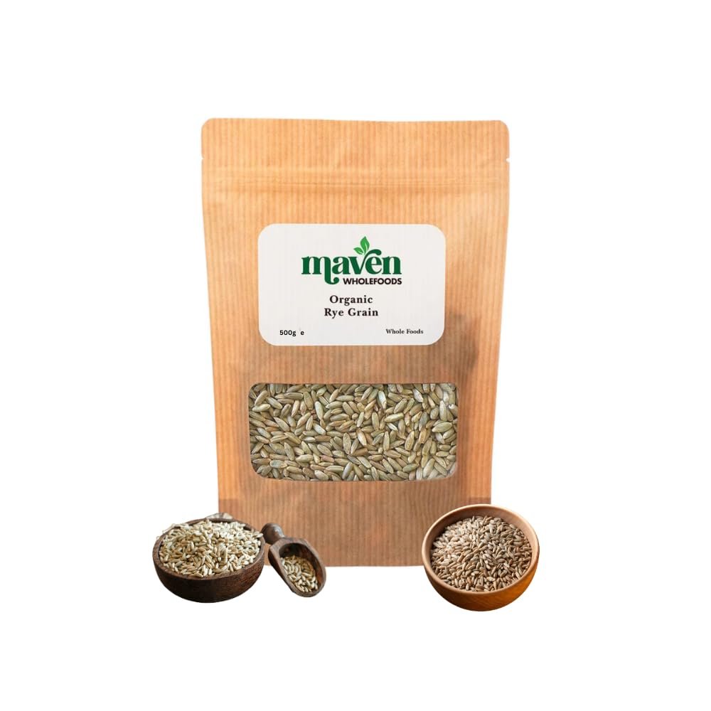 Maven Wholefoods Organic Rye Grain 500g | GMO Free | Vegan | High Fibre | Certified Organic | No Additives or Preservatives | Nutritious and Flavourful | Ideal for Baking, and Cooking (500g)
