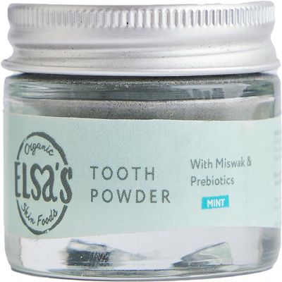 Elsas Organic Skin Foods - Natural Tooth Powder - Removes Stains - Peppermint & Spearmint - Contains Xylitol - Activated Charcoal - Gentle Whitening