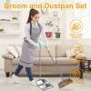 Metal Dustpan and Brush Sets Upright Long Handle Broom and Dustpan Set Heavy Duty Stainless Steel Broom Dustpan for Sweeping Indoor Outdoor Kitchen Lobby Floor (Square) view 2