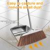 Metal Dustpan and Brush Sets Upright Long Handle Broom and Dustpan Set Heavy Duty Stainless Steel Broom Dustpan for Sweeping Indoor Outdoor Kitchen Lobby Floor (Square) view 3