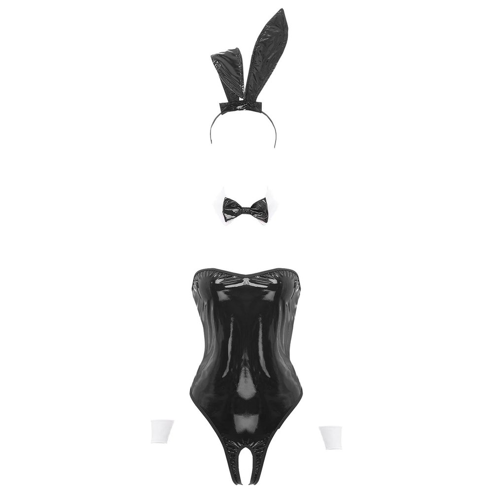 GRRKDFQ Sexy Lingerie For Women Sets Outfits Strapless Open Crotch Cosplay Costume,Black,Xl