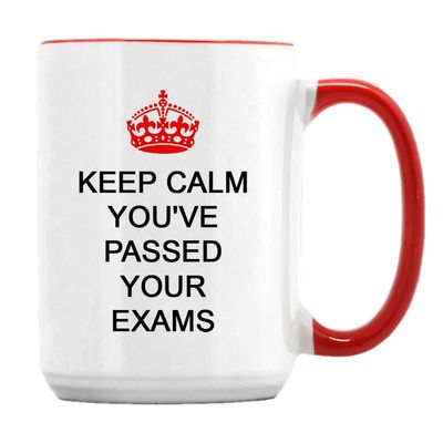 Giftme Keep Calm You've Passed Your Exams, 15oz Ceramic Coffee, Tea Mug. (Red Inside)