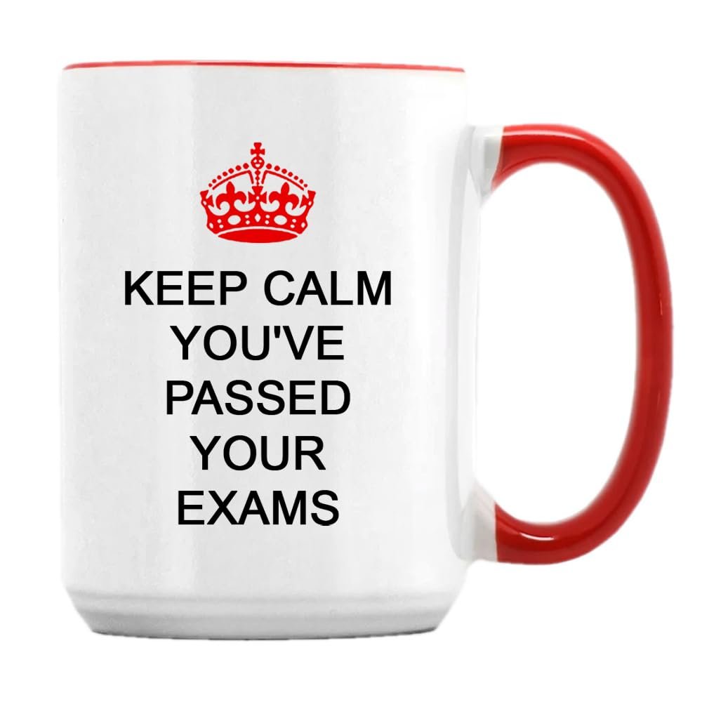 Giftme Keep Calm You've Passed Your Exams, 15oz Ceramic Coffee, Tea Mug. (Red Inside)