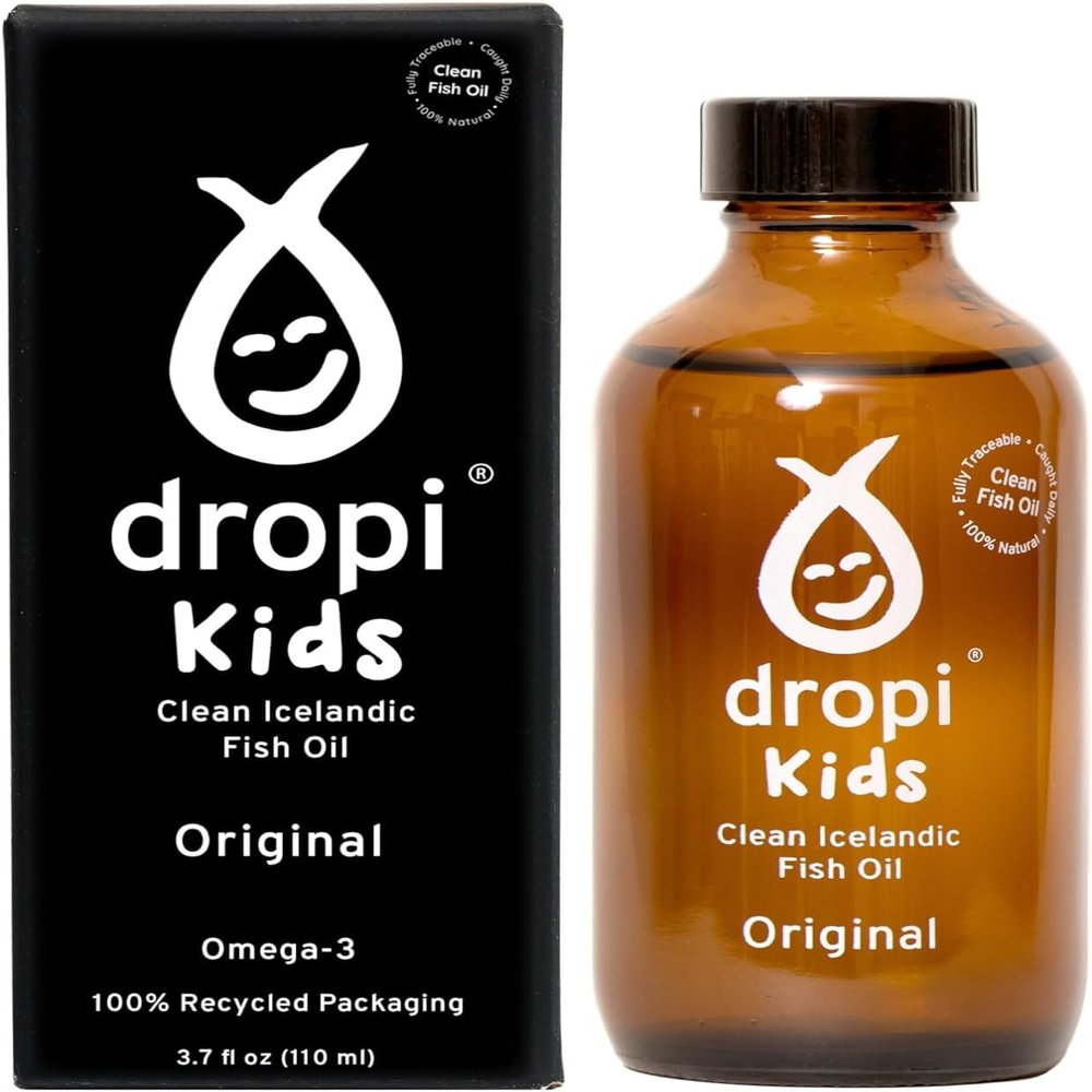Dropi Kids Omega 3 Fish Oil Liquid - Maximum Strength Omega-3s EPA, DHA, Vitamin A & D - Extra Virgin Cod Liver Oil Food Supplement - Immune System, Brain Health & Joint Support - Original 110ml
