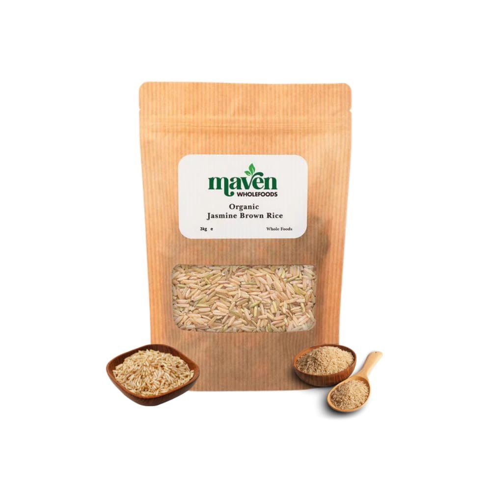 Maven Wholefoods Organic Jasmine Brown Rice 3kg | GMO Free | Raw | Vegan | High Fibre | Certified Organic | Source of Protein | 100% Pure and Natural | No Additives | No Preservatives (3kg)