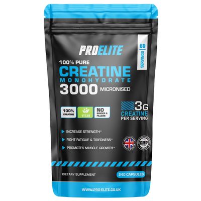 Creatine Capsules x 240 Vegan 3000mg of Unflavoured Creatine Monohydrate per Serving, NO FILLERS & Binders Micronised Pure Creatine Tablets Alternative by PROELITE