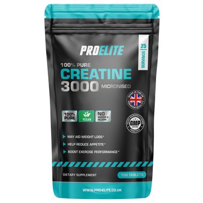 Creatine Monohydrate 3000mg - 150 Vegan Tablets - Boost Gym Energy Supplement for Men & Women for Workout - Micronised Creatine Powder Capsules Alternative - Vegan & Keto Unflavoured by PROELITE